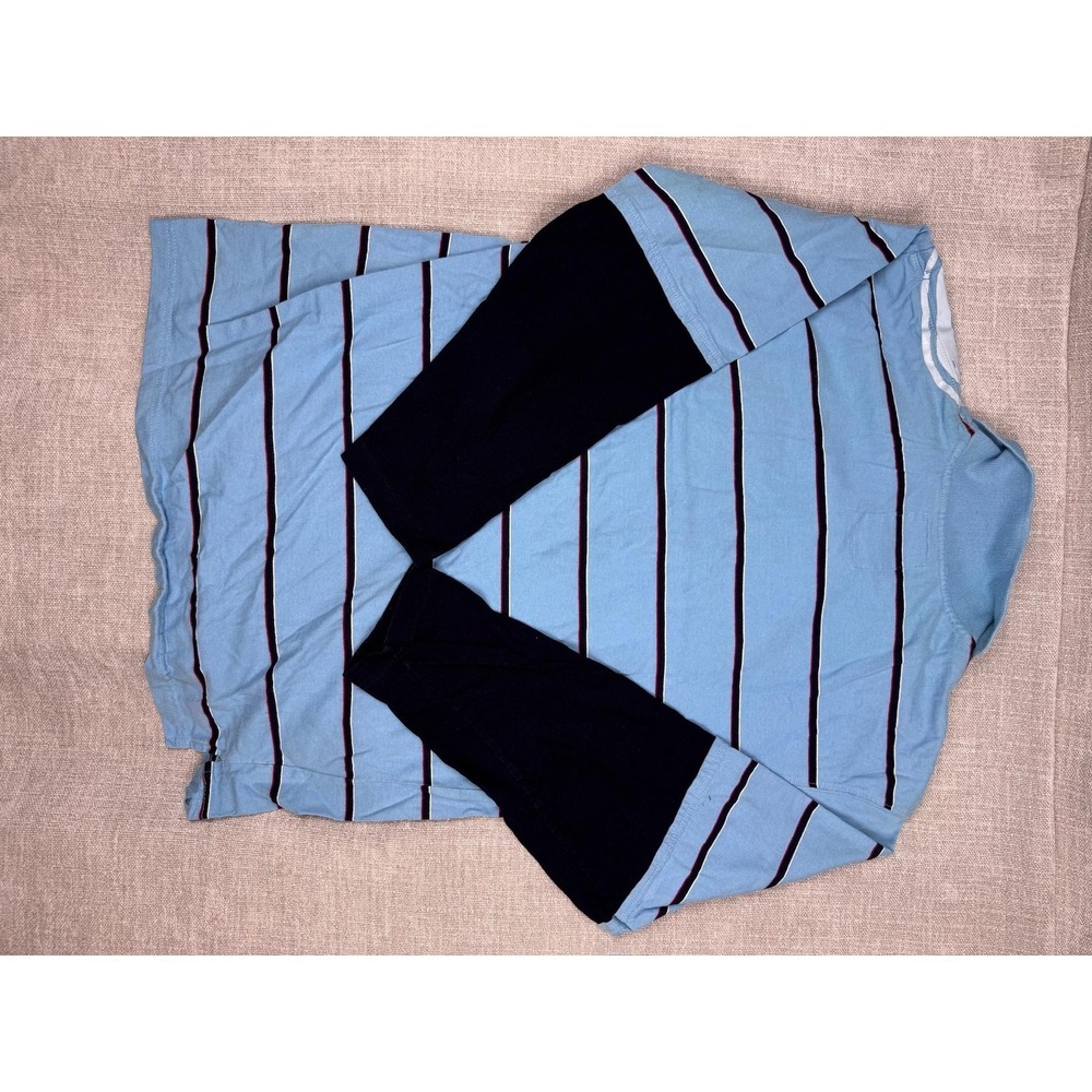 Paco Jeans Polo Shirt Mens Medium Blue Striped Long Sleeve Providence Crest - Picture 7 of 7